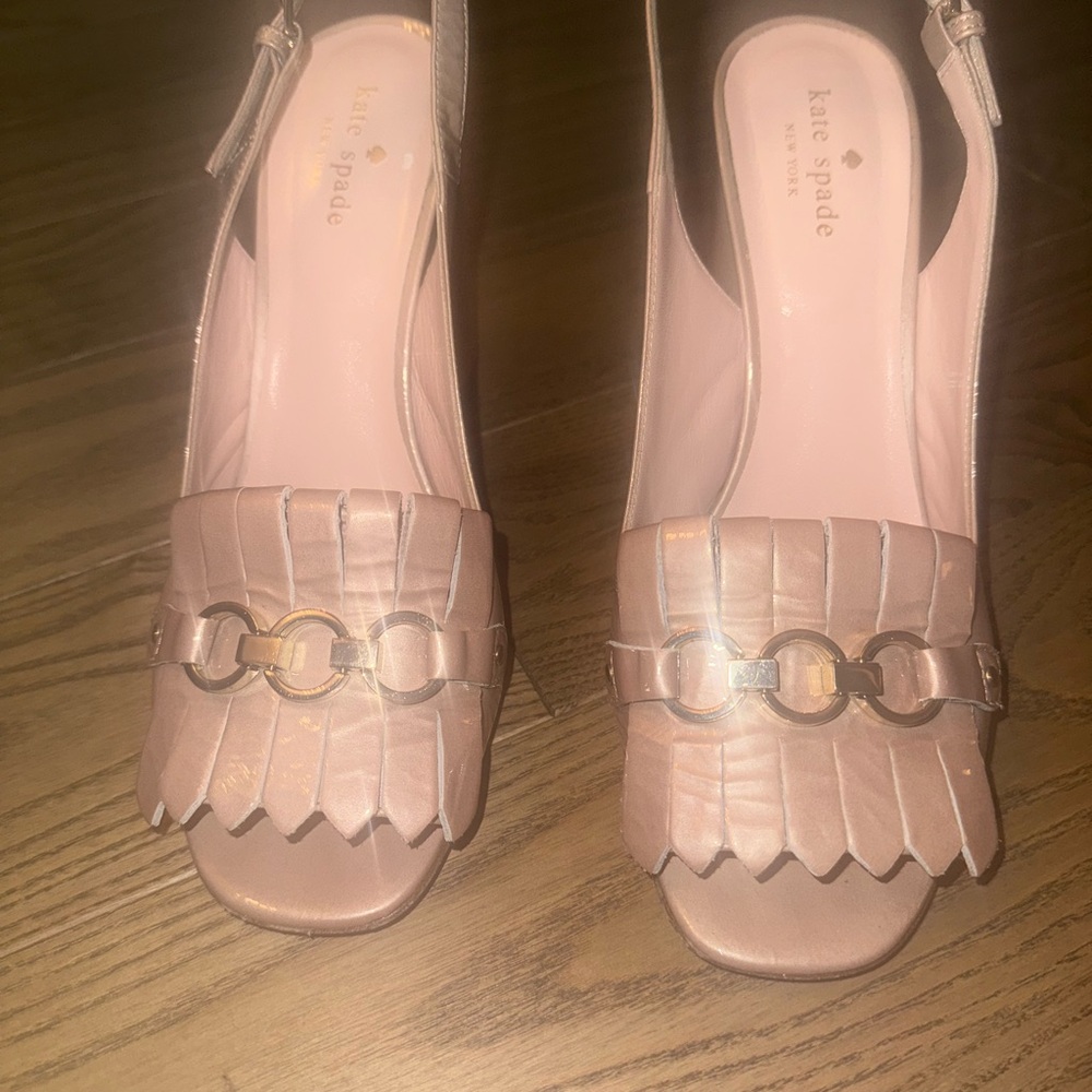 Kate Spade Blush Fringe Slingback Heels